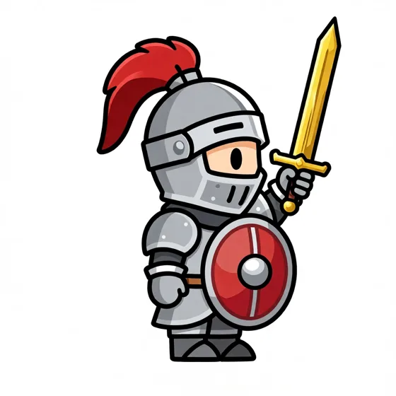 The same knight with a golden sword and a red plume